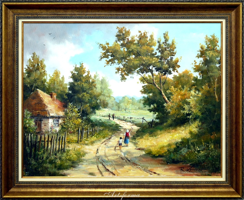 Roman Kornecki - obraz olejny - Droga przez wieś